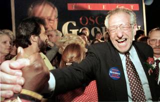 Las Vegas Mayor-elect Oscar Goodman is congratulated on June 8, 1999 after beating City Councilman Arnie Adamsen in the mayoral race. Goodman has served three consecutive terms as mayor of Las Vegas. 