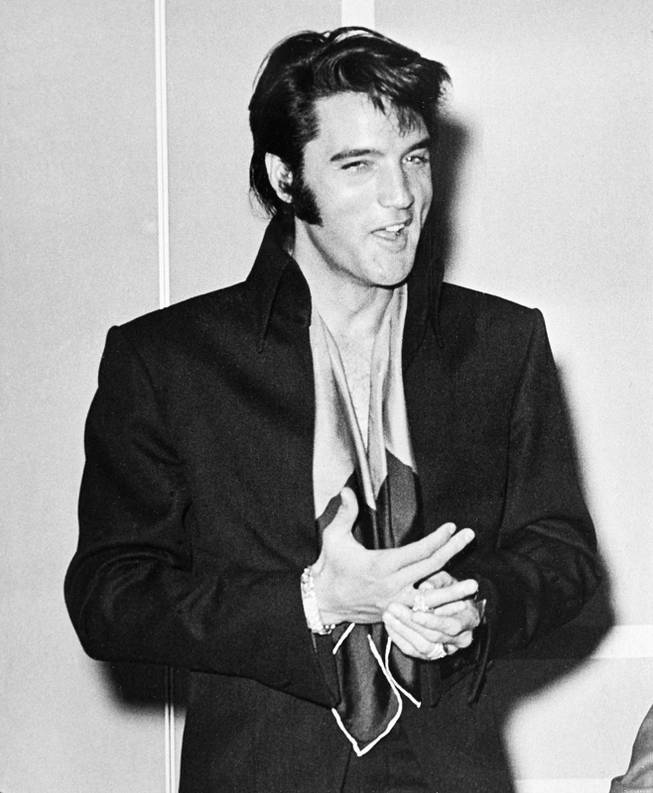 Elvis Presley is shown at the International Hotel shortly after he made his first public stage appearance in nine years on July 26, 1969.
