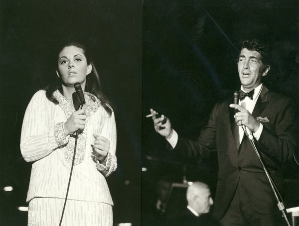 Dean Martin performs on stage with Gail Martin in the ...