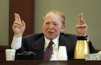 Las Vegas Sands Corp. Chairman Sheldon Adelson gives testimony during the a trial resulting from a lawsuit by Hong Kong businessman Richard Suen.