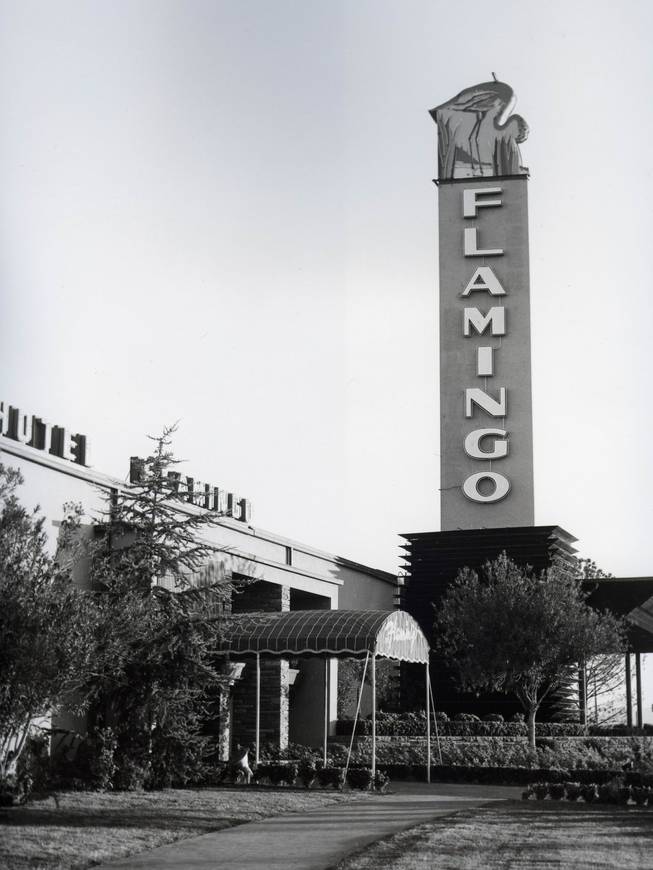 Benjamin "Bugsy" Siegel's Flamingo Hotel is shown in this photo. Under Siegel's authority the hotel's construction was disorganized and the grand opening was a flop, forcing the hotel to close after less than a month of operation. 