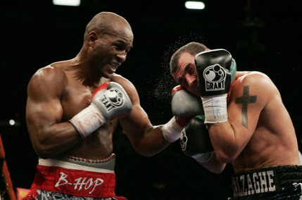 Bernard Hopkins connects on a punch to the side of Joe Calzaghe's head.
