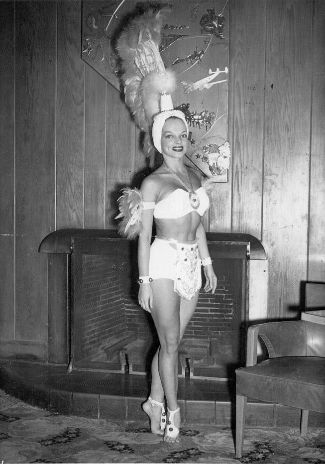 Lucy Lewin of the June Taylor dance troupe poses for cameras following a performance at the Flamingo Hotel in 1949.  June Taylor was known as one of the best choreographers in show business, winning an Emmy in 1955 for her chorus-line routines on The Jackie Gleason Show.