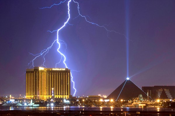 Lightning bolts strike over casinos on the south end of ...