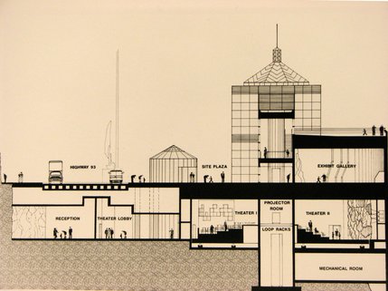 A diagram of the visitors center at the Hoover Dam shows the site from the northwest. The visitors center is completed on June 21, 1995 at a cost of $87.9 million, almost double the cost of the dam itself.