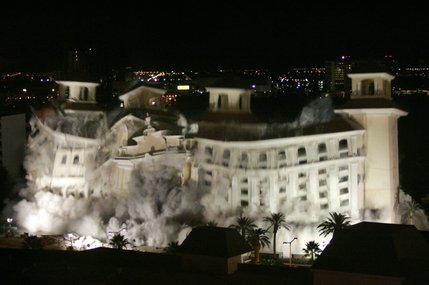The last building finally collapses during the Desert Inn's implosion on Nov. 15, 2004. The building was demolished to make room for a new Wynn tower. 


