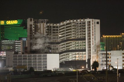 The Boardwalk Casino begins to collapse during its implosion on the Las Vegas Strip. The casino initially opened in 1968.


