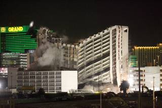 The Boardwalk hotel begins to fall during its May 9, 2006 demolition. The implosion itself takes place in less than five minutes.