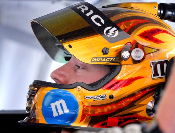 Letters M&M on his helmet an homage to his sponsor.