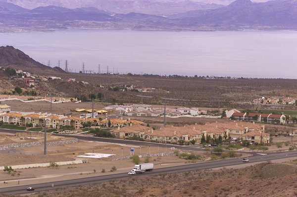 Homes in Boulder City are photographed near Lake Mead on ...