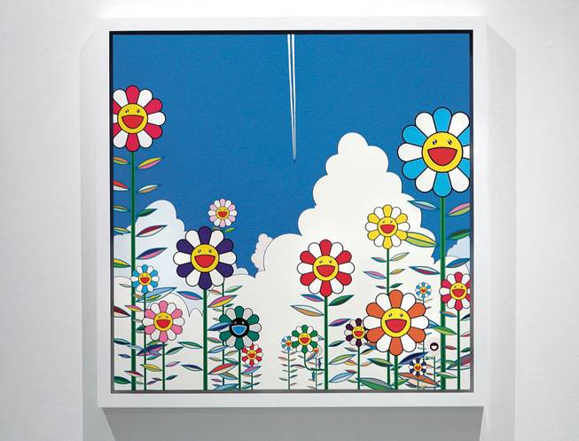 "Vapor Trail," an acrylic on canvas by Takashi Murakami, from the collection of Frank and Jill Fertitta, brings color to the contemporary art show.