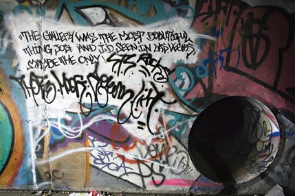 Graffiti artworks line the walls of storm drains under The Strip in Las Vegas.
