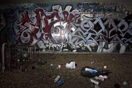 Graffiti artworks line the walls of storm drains under The Strip in Las Vegas.