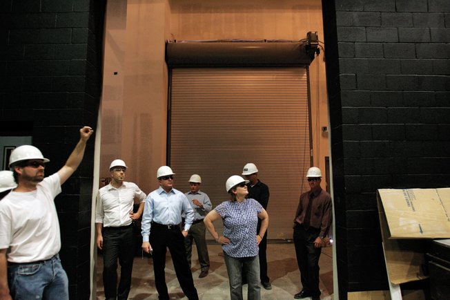 Faculty of the Greenspun School of Journalism and Media Studies tour an unfinished portion of the new center last week along with members of the school's Public Affairs Office and Clark Construction managers. The Greenspun family donated $37 million to the project. 