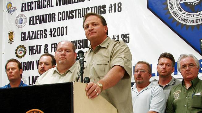 Steve Ross, secretary treasurer of the Southern Nevada Building and Construction Trades Council, speaks about construction worker deaths at MGM Mirage's CityCenter site during a news conference Monday in Henderson.