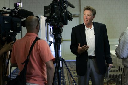 Jim Stanley, a former deputy assistant secretary of labor who worked on construction standards at FedOSHA, talks to reporters following a news conference Monday at Bally's. He was there in support of local union leaders who say the stricter fall-safety measures they are seeking could have saved lives on the Strip. 