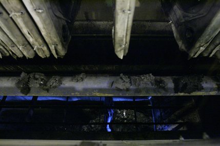 Solid waste drops into a truck at the Clark County Water Reclamation District's solids de-watering facility. The waste will be trucked to a landfill. 