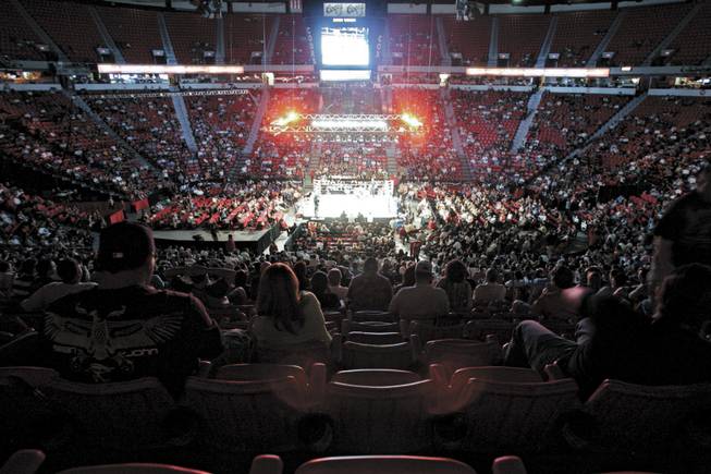 A sparse crowd settles in for "A Night of Combat," a mixed fight card of boxing and mixed martial arts Friday at the Thomas &amp; Mack Center.
