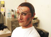 AFTER: The textures in the makeup Wild has applied to Crivello prevent the details from being washed out by the light when viewed from any part of the theater.
