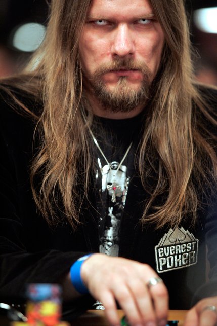 Voitto Rintala of Finland wears white contact lenses while playing at the World Series of Poker. Rintala says he wears the lenses to stand out, and for 