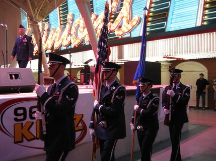 The UNLV Honor Guard helped open Thursday night's festivities on Fremont Street.