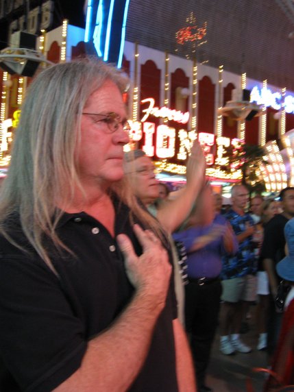 Former Green Beret and Pahrump resident Randy Bridges stands at attention as the National Anthem is performed. 