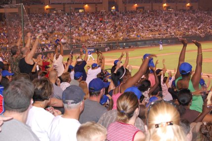 Fans at Cashman Field do the wave after the 51s rally in the sixth inning. The 51s fell to the Salt Lake Bees, 9-6. 