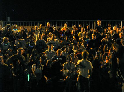 The city set up bleachers to accommodate the large crowd at the annual Independence Day festivities. Here, rows of fireworks fans gaze skyward as they take in the show.