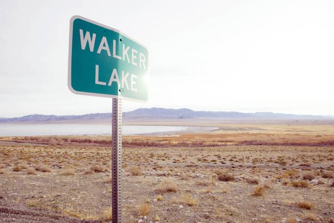 A road sign announces Walker Lake near the receding lake's south end in 2003.
