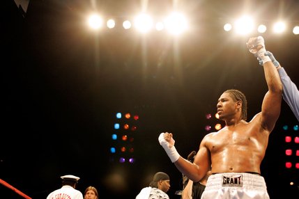 Chad Davis is declared the winner after a heavyweight boxing match against Ricco Rodriguez at the Las Vegas Hilton 
