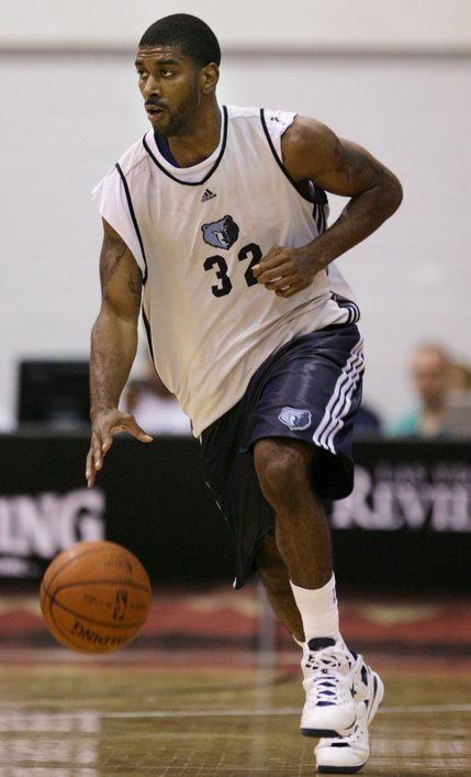 Memphis Grizzlies guard O.J. Mayo brings the ball up court during his pro debut in an NBA Summer League game against the New Orleans Hornets at UNLV's COX Pavilion Friday. Mayo, the third overall pick in this year's NBA draft, scored 15 points and had one big, crowd-pleasing dunk. 