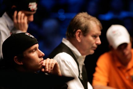 Peter Eastgate plays during the final two tables of the WSOP World Championship No Limit Texas Hold 'em event.  Eastgate will return for the final table November 9, 2008 with a chip count of 18,375,000.