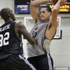 Former Mountain West standout Josh Davis is covered by Andray Blatche during a Summer League game Mo