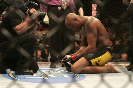 Anderson Silva celebrates his first round TKO of James Irvin during their UFC bout at the Palms.