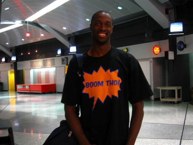Rod Benson, an NBA hopeful playing in this year's summer league with the Toronto Raptors, sports a T-shirt with what has become his personal logo on it. Though the 'Boom Tho' movement has made him a star in the sports blogosphere, he still has the same NBA dreams as everyone else who played in the Vegas summer league last week.