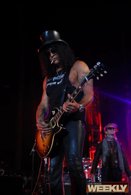 Slash performs at his 43rd birthday celebration Wednesday at the Bare Pool. 