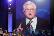 Sen. Edward Kennedy speaks on the first day of the  Democratic National Convention at the Pepsi Center in Denver. 