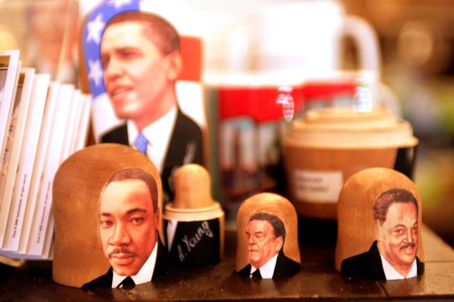 For sale at a bookstore in downtown Denver: Great African-American leaders Russian nesting dolls. They were on display next to the boxes of mints with President Bush's picture on them, called "Impeachmints." -- Leila Navidi