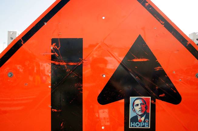 You never know when you'll see Barack Obama's image here in Denver. He always pops up when you least expect him to. This was on a construction street sign right outside the entry gates to the Pepsi Center, where the Democratic National Convention is being held.
