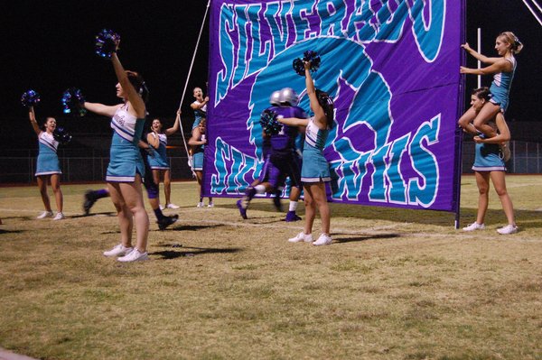 The Silverado cheerleaders welcome the Skyhawks back after the half ...
