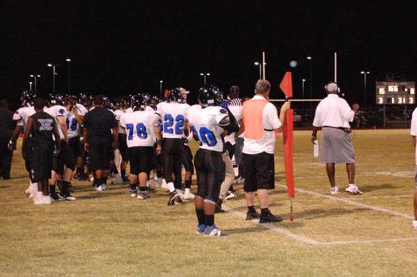 The Desert Pines Jaguars watch from the sidelines during Friday ...