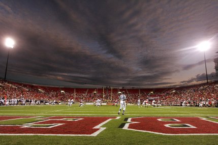 A cloudy sky is lit by the setting sun as UNLV takes on Utah State at Sam Boyd Stadium Saturday. 
