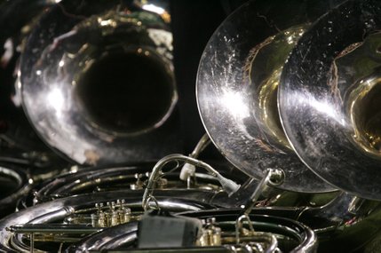 Tubas wait to take the field at halftime of UNLV's season opener against Utah State at Sam Boyd Stadium.