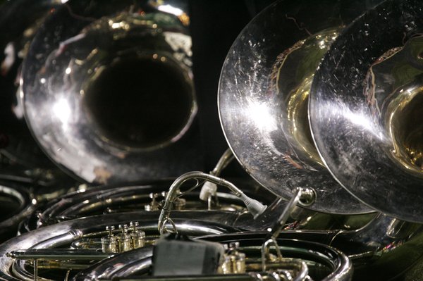 Tubas wait to take the field at halftime of UNLV's ...