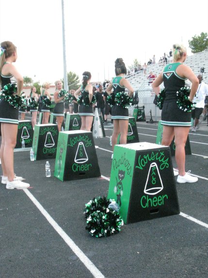  Palo Verde cheerleaders line up before breaking into a routine during Palo Verde's home opener against Reno.