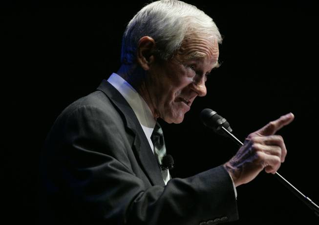 Former presidential hopeful Rep. Ron Paul speaks to thousands of supporters in September 2008 at Target Center in Minneapolis. 