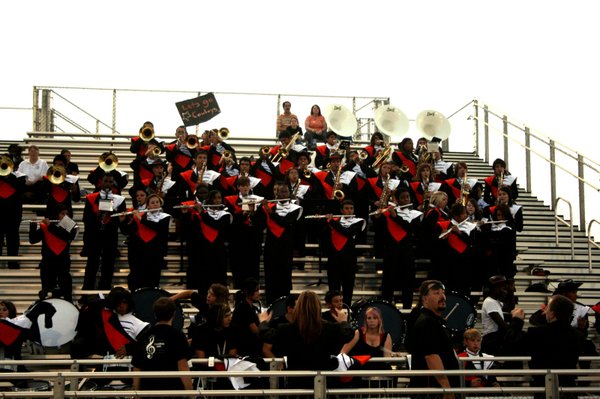The Chaparral marching band performs in the stands during Friday ...