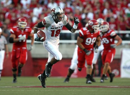 UNLV wide receiver Phillip Payne scampers 45 yards with a pass to the Utah 21 to help set up UNLV's second touchdown.