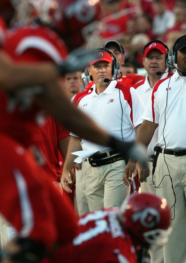 Utah coach Kyle Whittingham watches first half play.