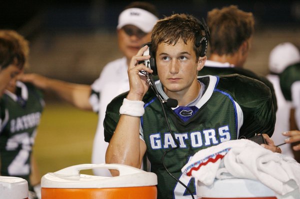 Green Valley quarterback Nick Libonati listens to his offensive play ...